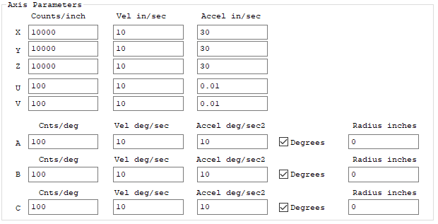 Axis Motion Parameters